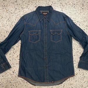Cowboy Up Tailored Fit denim Jean pearl button down up large L